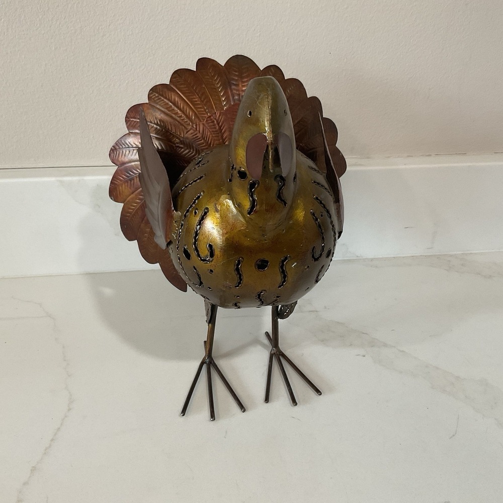 Turkey Decorative Candle Tealight Holder Thanksgiving Antique Gold Finish Decor